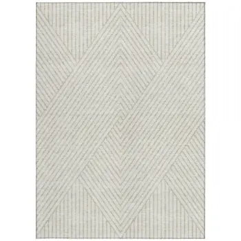8' X 10' Ivory And Pale Beige Geometric Washable Indoor Outdoor Area Rug