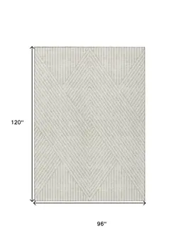 8' X 10' Ivory And Pale Beige Geometric Washable Indoor Outdoor Area Rug
