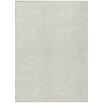 10' X 14' Ivory And Pale Beige Geometric Washable Indoor Outdoor Area Rug