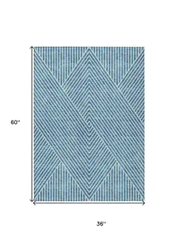 3' X 5' Teal Blue And Ivory Geometric Washable Indoor Outdoor Area Rug