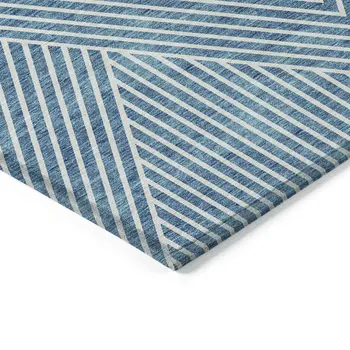 3' X 5' Teal Blue And Ivory Geometric Washable Indoor Outdoor Area Rug