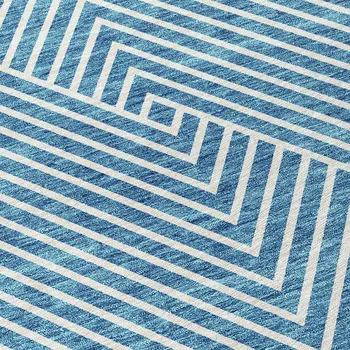 5' X 8' Teal Blue And Ivory Geometric Washable Indoor Outdoor Area Rug