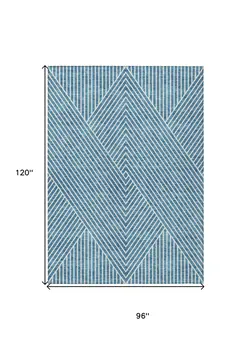 8' X 10' Teal Blue And Ivory Geometric Washable Indoor Outdoor Area Rug