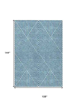 9' X 12' Teal Blue And Ivory Geometric Washable Indoor Outdoor Area Rug