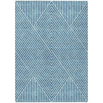9' X 12' Teal Blue And Ivory Geometric Washable Indoor Outdoor Area Rug
