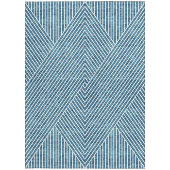 10' X 14' Teal Blue And Ivory Geometric Washable Indoor Outdoor Area Rug