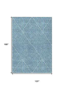 10' X 14' Teal Blue And Ivory Geometric Washable Indoor Outdoor Area Rug