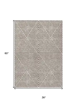3' X 5' Taupe And Ivory Geometric Washable Indoor Outdoor Area Rug