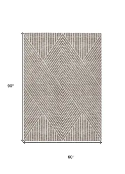 5' X 8' Taupe And Ivory Geometric Washable Indoor Outdoor Area Rug