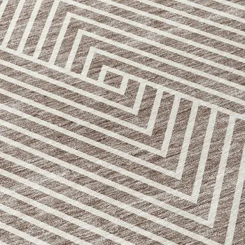 8' Taupe And Ivory Round Geometric Washable Indoor Outdoor Area Rug