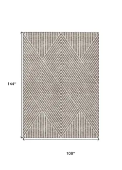 9' X 12' Taupe And Ivory Geometric Washable Indoor Outdoor Area Rug