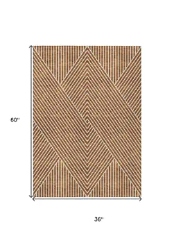 3' X 5' Terra Cotta And Ivory Geometric Washable Indoor Outdoor Area Rug