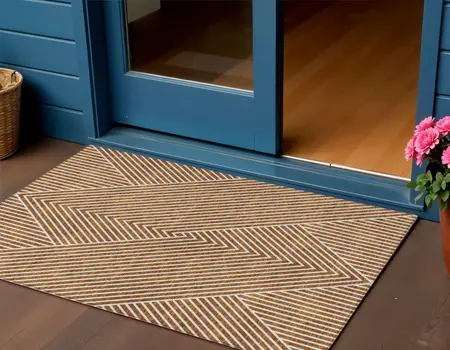 3' X 5' Terra Cotta And Ivory Geometric Washable Indoor Outdoor Area Rug