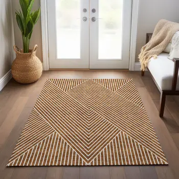 3' X 5' Terra Cotta And Ivory Geometric Washable Indoor Outdoor Area Rug