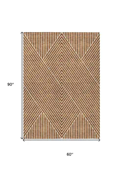 5' X 8' Terra Cotta And Ivory Geometric Washable Indoor Outdoor Area Rug