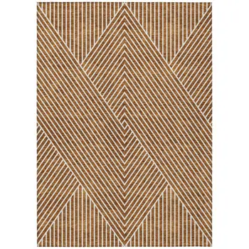 5' X 8' Terra Cotta And Ivory Geometric Washable Indoor Outdoor Area Rug