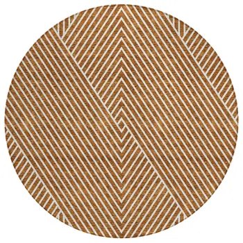 8' Terra Cotta And Ivory Round Geometric Washable Indoor Outdoor Area Rug