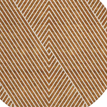 8' Terra Cotta And Ivory Round Geometric Washable Indoor Outdoor Area Rug