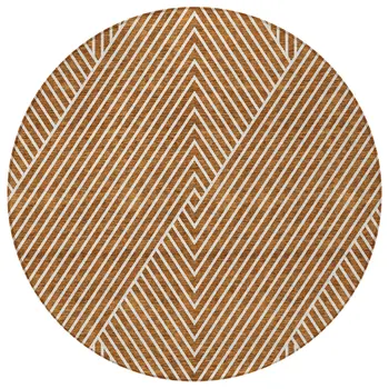 8' Terra Cotta And Ivory Round Geometric Washable Indoor Outdoor Area Rug