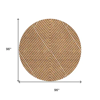 8' Terra Cotta And Ivory Round Geometric Washable Indoor Outdoor Area Rug