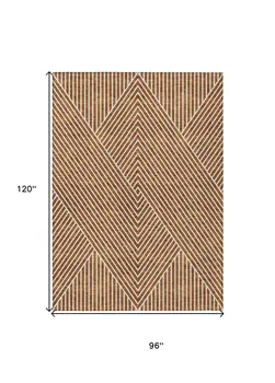 8' X 10' Terra Cotta And Ivory Geometric Washable Indoor Outdoor Area Rug