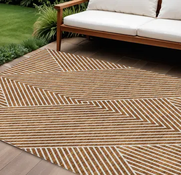 8' X 10' Terra Cotta And Ivory Geometric Washable Indoor Outdoor Area Rug