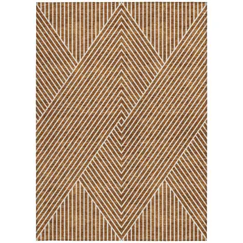 10' X 14' Terra Cotta And Ivory Geometric Washable Indoor Outdoor Area Rug