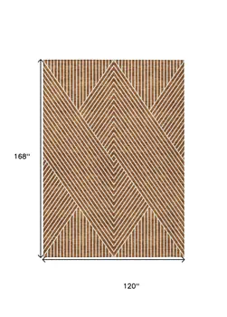 10' X 14' Terra Cotta And Ivory Geometric Washable Indoor Outdoor Area Rug