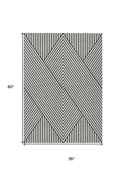 3' X 5' White And Black Geometric Washable Indoor Outdoor Area Rug
