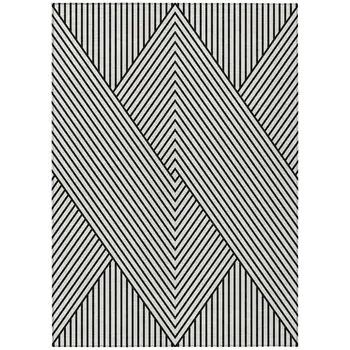 3' X 5' White And Black Geometric Washable Indoor Outdoor Area Rug
