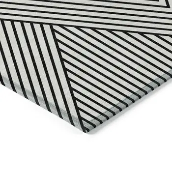 3' X 5' White And Black Geometric Washable Indoor Outdoor Area Rug