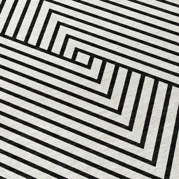 3' X 5' White And Black Geometric Washable Indoor Outdoor Area Rug