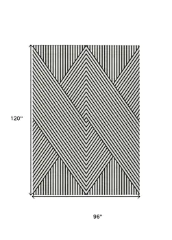 8' X 10' White And Black Geometric Washable Indoor Outdoor Area Rug