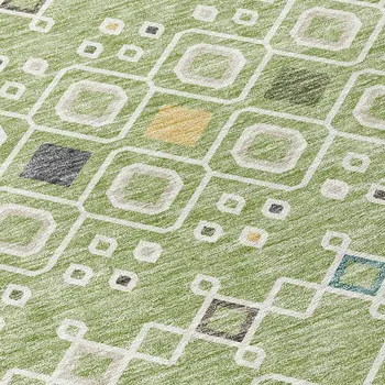 8' Sage Ivory And Teal Blue Round Geometric Washable Indoor Outdoor Area Rug