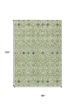 8' X 10' Sage Ivory And Teal Blue Geometric Washable Indoor Outdoor Area Rug