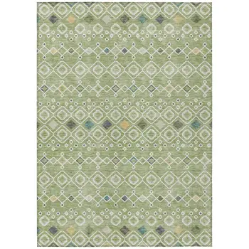 9' X 12' Sage Ivory And Teal Blue Geometric Washable Indoor Outdoor Area Rug