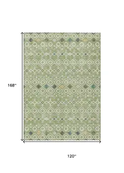 10' X 14' Sage Ivory And Teal Blue Geometric Washable Indoor Outdoor Area Rug