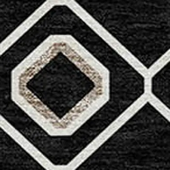 9' X 12' Black Ivory And Blue Geometric Washable Indoor Outdoor Area Rug