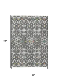 5' X 8' Gray Ivory And Gold Geometric Washable Indoor Outdoor Area Rug