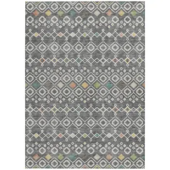 8' X 10' Gray Ivory And Gold Geometric Washable Indoor Outdoor Area Rug