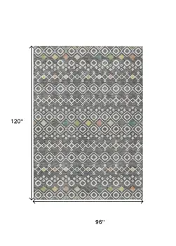 8' X 10' Gray Ivory And Gold Geometric Washable Indoor Outdoor Area Rug