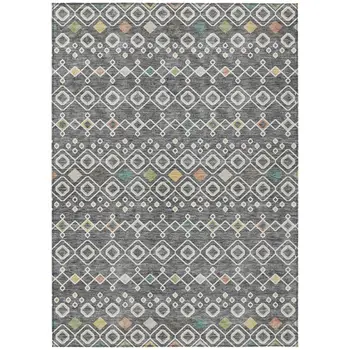 8' X 10' Gray Ivory And Gold Geometric Washable Indoor Outdoor Area Rug