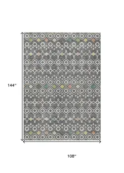 9' X 12' Gray Ivory And Gold Geometric Washable Indoor Outdoor Area Rug