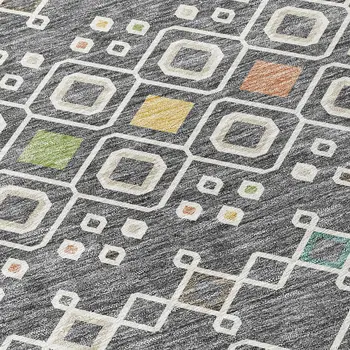 9' X 12' Gray Ivory And Gold Geometric Washable Indoor Outdoor Area Rug