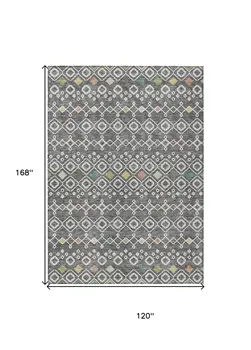 10' X 14' Gray Ivory And Gold Geometric Washable Indoor Outdoor Area Rug