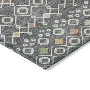 10' X 14' Gray Ivory And Gold Geometric Washable Indoor Outdoor Area Rug