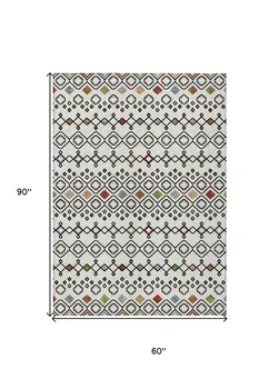 5' X 8' Ivory Red And Gray Geometric Washable Indoor Outdoor Area Rug