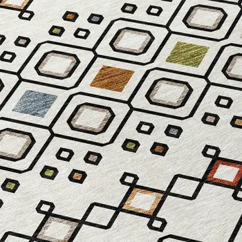 8' Ivory Red And Gray Round Geometric Washable Indoor Outdoor Area Rug