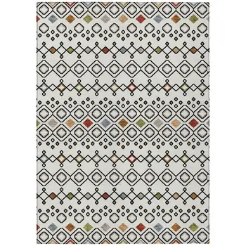 8' X 10' Ivory Red And Gray Geometric Washable Indoor Outdoor Area Rug