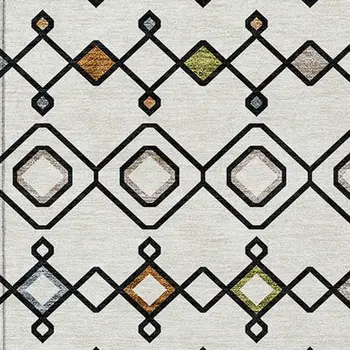 9' X 12' Ivory Red And Gray Geometric Washable Indoor Outdoor Area Rug